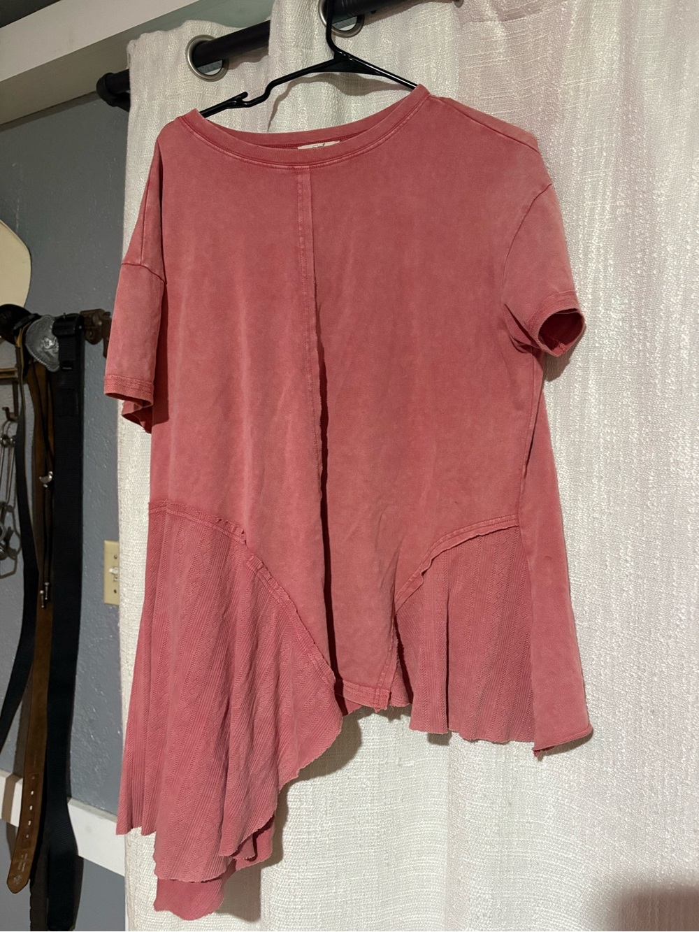Easel Rose Short Sleeve Asymmetric Peplum Top